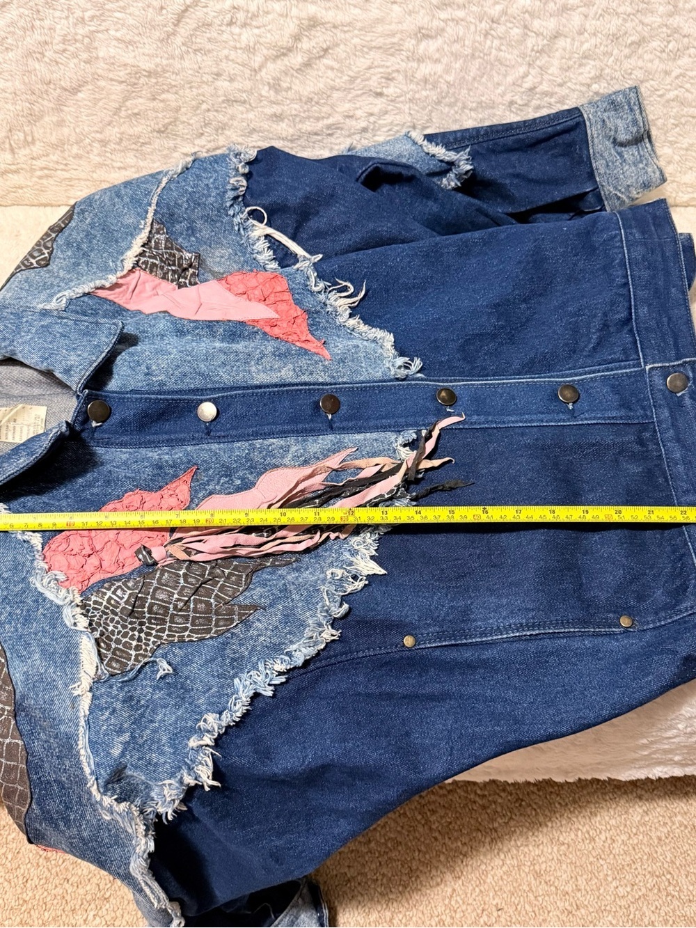Rare Vintage 80s Denim Jacket with Pink Leather Accents - Picture 12 of 12